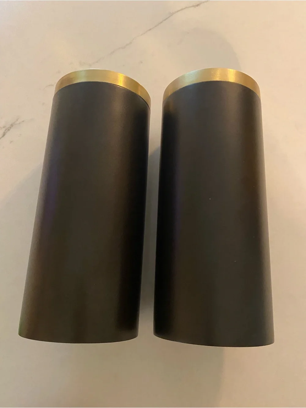 Crate&Barrel NIB set 2 Reverse Brass Bronze Pillar Holders Large Sleek Modern